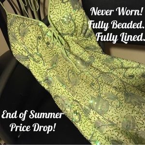 Summer Formal Beaded Lime Dress L (8-10)